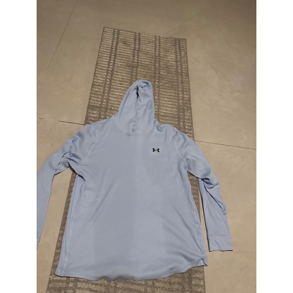 Under Armour Mens 2XL Blue Waffle Knit Hooded Long Sleeve Shirt 1302362-464